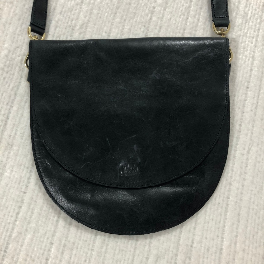 Vintage Seko Black Leather Crossbody Saddle Bag Purse Flap Shoulder Strap 90s